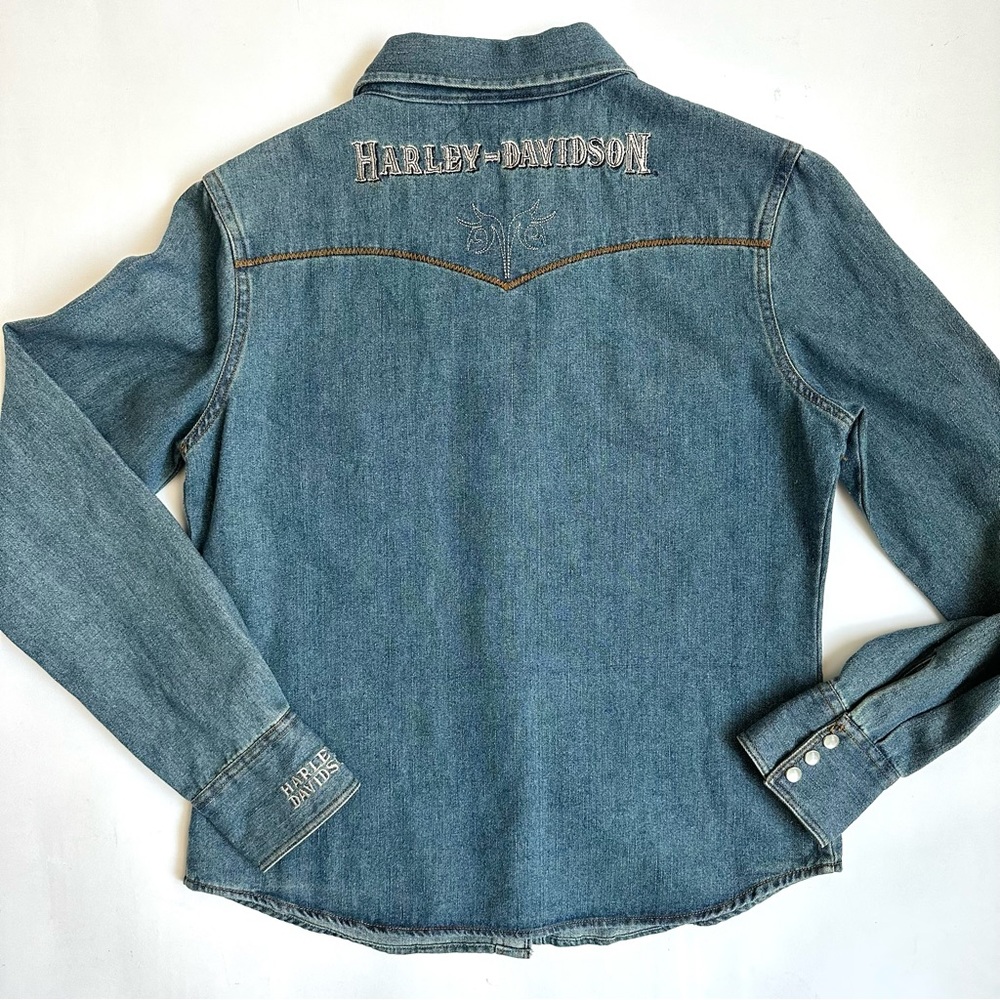 Harley-Davidson Women’s Pearl Snap Denim Long Sleeve Shirt M